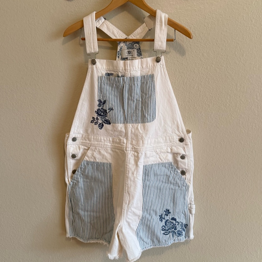 Lucky Brand White and Blue Striped Embroidered Jumpsuit Size L - Picture 3 of 8
